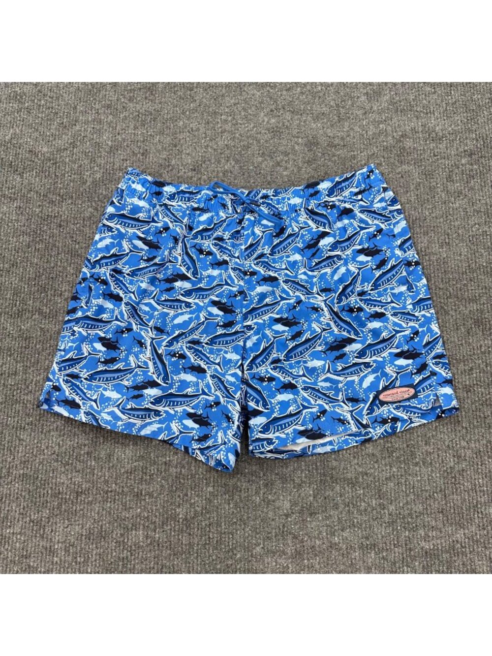Vineyard Vines 7" Chappy Swim Trunks Tide Blue Fish Print Mesh Lined Mens sz 2XB